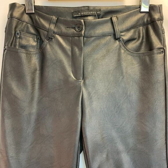 SIGNATURE 8 black zippered faux leather leggings S - Picture 3 of 10